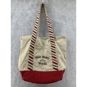 Disney Tote Bag Walt Disney World 1971 Christmas Beige Red Green Heavy Canvas